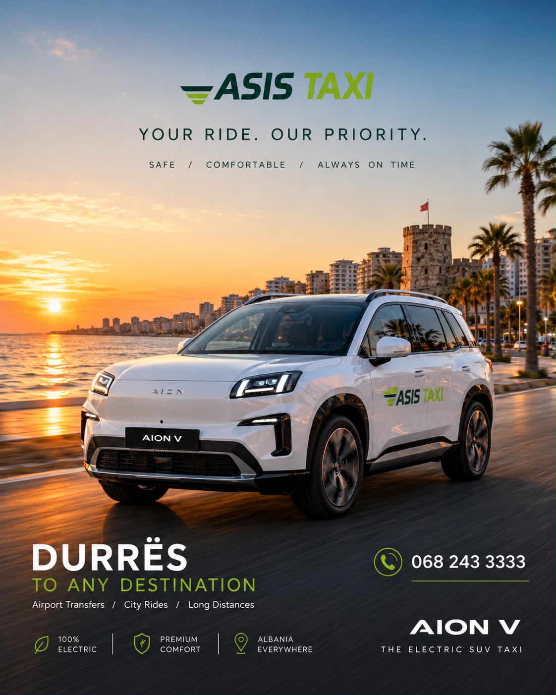 ASIS TAXI AION V brand artwork in Durrës